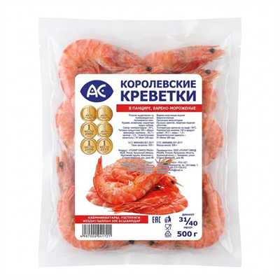 Креветки Королевские АС 31/40 в панцире в/м 500гр  - фото 41324