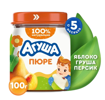 Пюре Агуша Яблоко Груша Персик ст/б 100гр - фото 42407