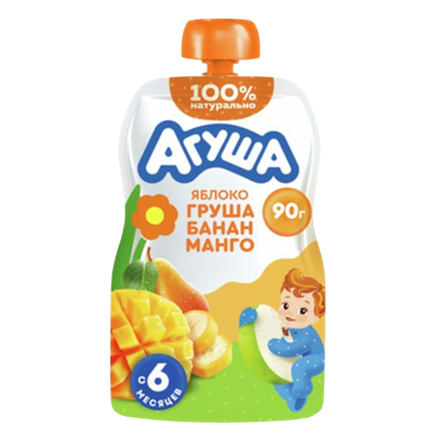 Пюре Агуша Яблоко груша банан манго дой-пак 90гр  - фото 42412