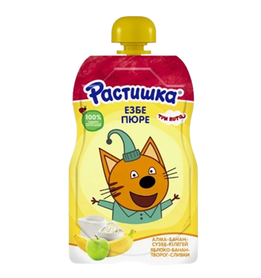 Пюре Растишка яблоко-банан-творог-сливки 85гр - фото 43486