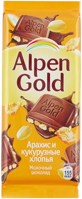 Шоколад Альпен Гольд с арахисом и кукурузными хлопьями 85гр - фото 8638