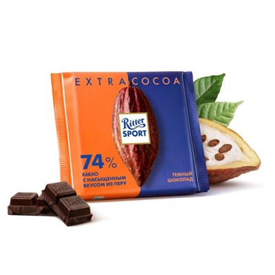Шоколад  Ritter Sport темный шоколад 74% 100гр - фото 9619