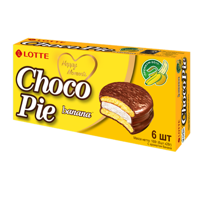 Печенье бисквитное Lotte Choco-Pie Банан 168гр - фото 9815