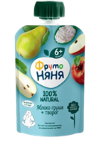 Пюре Фруто-Няня 90гр пауч яблочно-грушевое с творогом