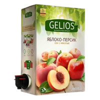 Сок GELIOS Яблоко-персик, прямого отжима, 100%, коробка+пакет с краником, 3л