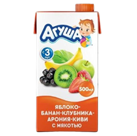 Сок Агуша с мякотью Яблоко-Банан-Клубника-Арония-Киви 0,5л Сок Агуша с мякотью Яблоко-Банан-Клубника-Арония-Киви 0,5л