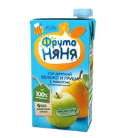 Сок ФрутоНяня Яблоко и груша с мякотью 0,5л