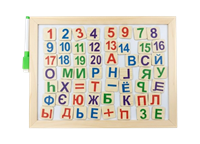 Доска деревян Алфавит+цифры с фломастером 93-1502
