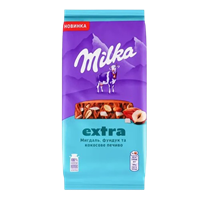 Шоколад Milka Extra молочный с лесным орехом, миндалем и крошкой кокосового бисквита 130гр