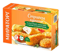 Стрипсы Мираторг куриные в хрустящей панировке с сыром и размарином 340гр