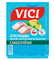 Сельдь VICI Слабосоленая филе-кусочки в масле 150гр