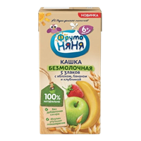 Кашка Фруто-Няня безмолочная с яблоком,бананом и клубникой 0,2л
