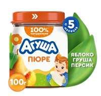 Пюре Агуша Яблоко Груша Персик ст/б 100гр