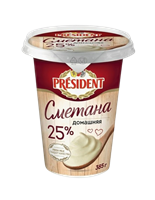 Сметана Президент Домашняя 25% 385гр